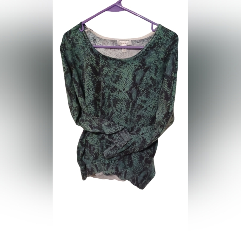 Dressbarn 3xl Womans Longsleeve Green Snakeskin Print Top